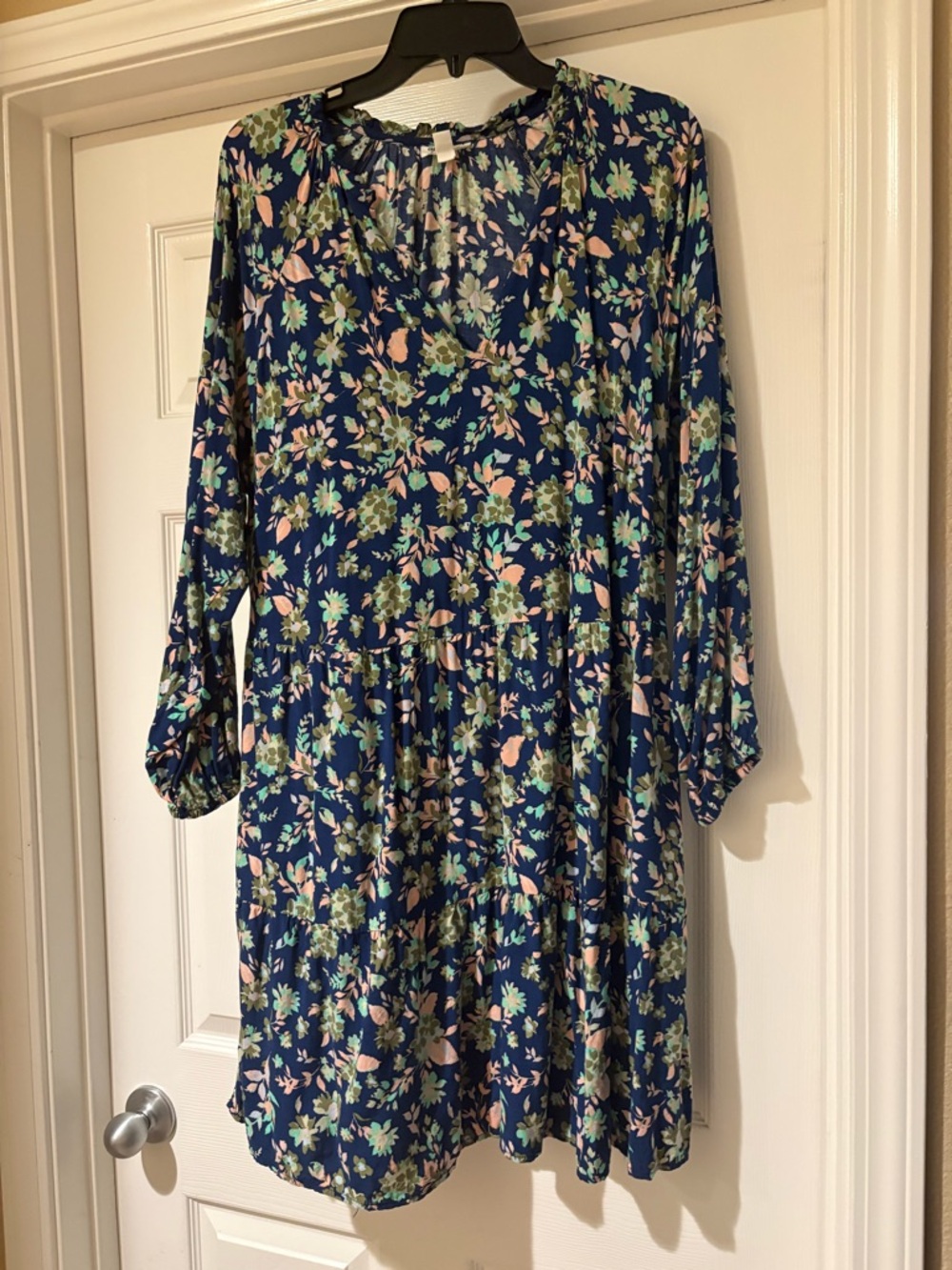 Floral Navy Mini Dress with Pink & Green Accents